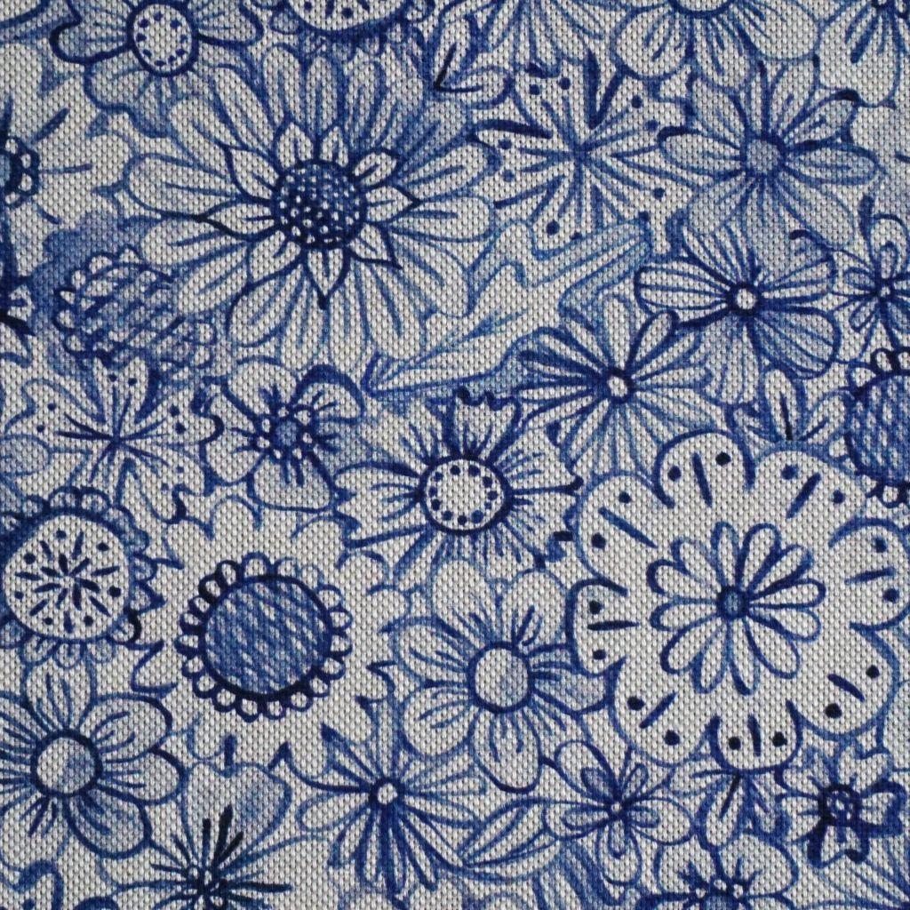 Dekostoff Mischgewebe blaues Blütenmeer Leinenoptik